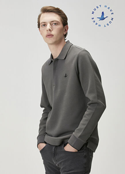 Comfort Fit Anthracite Polo Sweatshirt