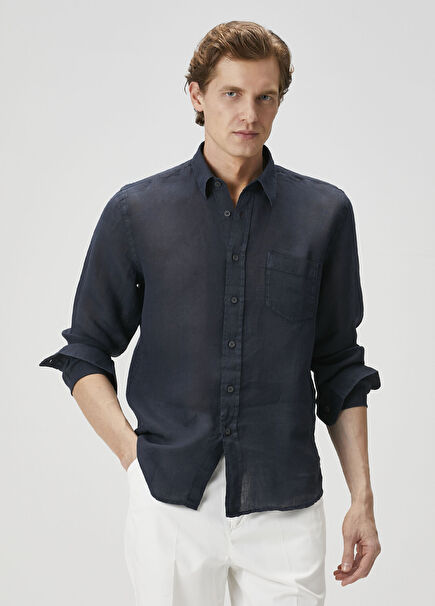 Lacivert Keten Gömlek