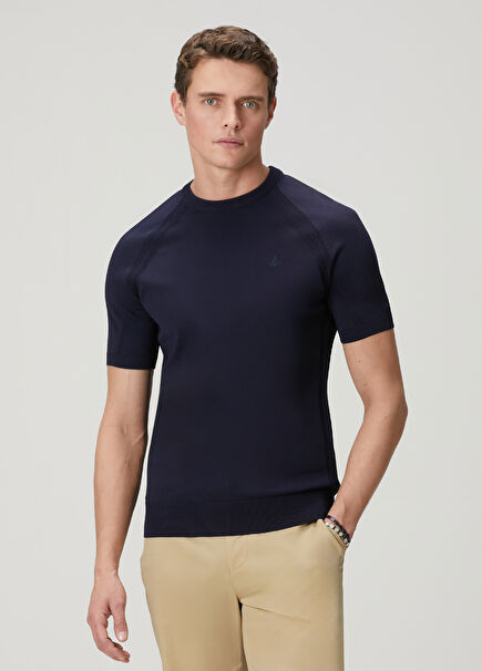 Navy Blue Short Sleeve Sweater