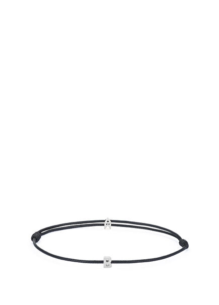 Şans Black Rope B Letter 925 Sterling Silver Women's Bracelet