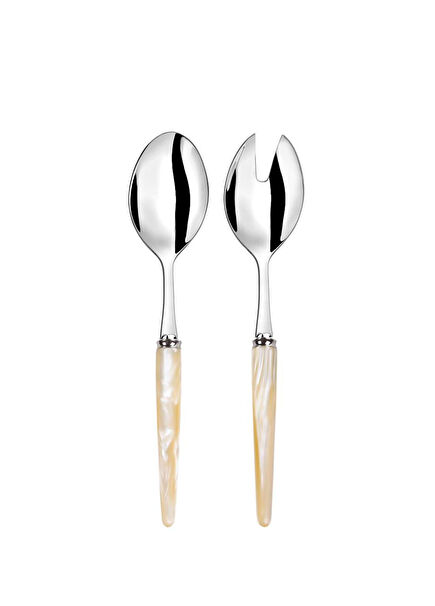Tang Natural Mother-of-Pearl Steel Salad Serving Set