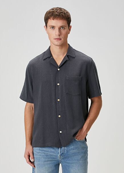 Cudi Lacivert Kısa Kollu Gömlek