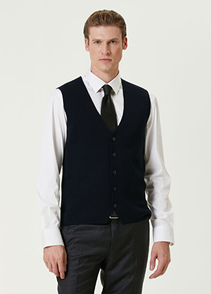 Navy Blue Wool Knit Vest