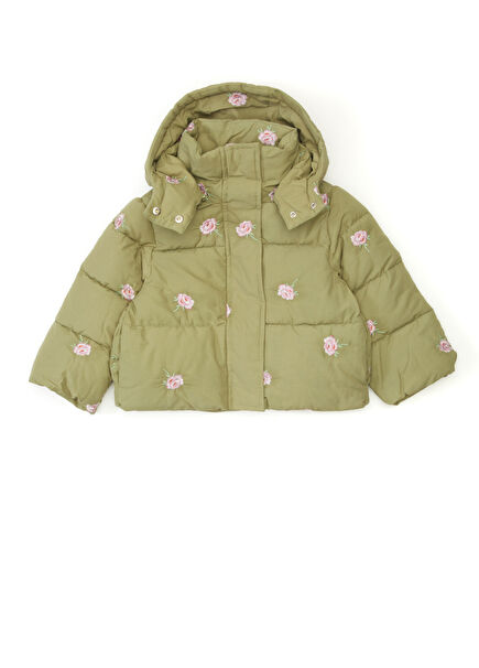 Green Hooded Girl's Puff Coat