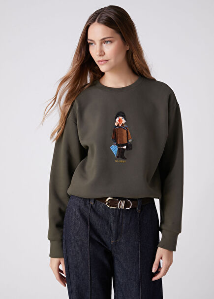 Clubby Haki Taşlı Sweatshirt