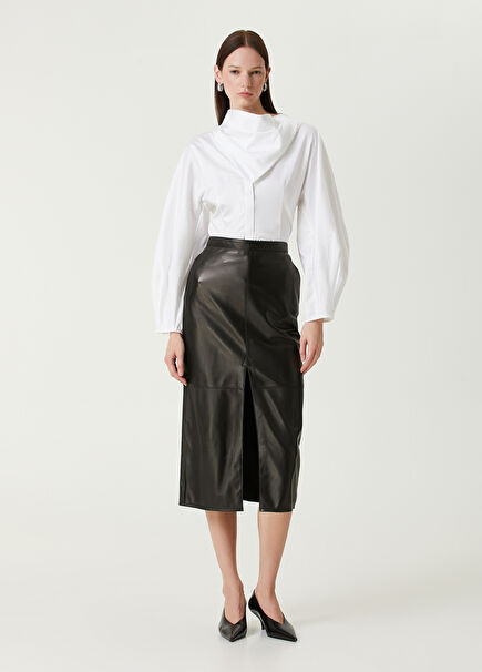 Black Midi Leather Skirt