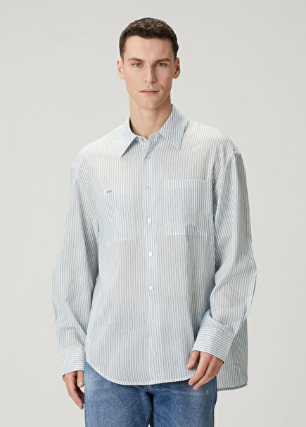 Açık Mavi Çizgi Desenli Gömlek