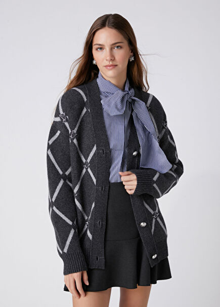Anthracite Diamond Cardigan