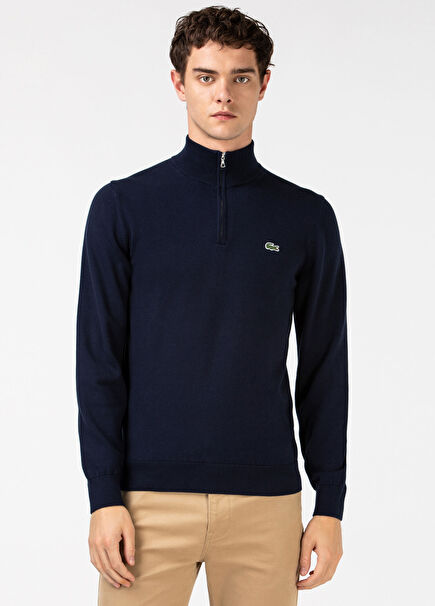 Lacivert Regular Fit Yarım Fermuarlı Organik Pamuk Erkek Kazak