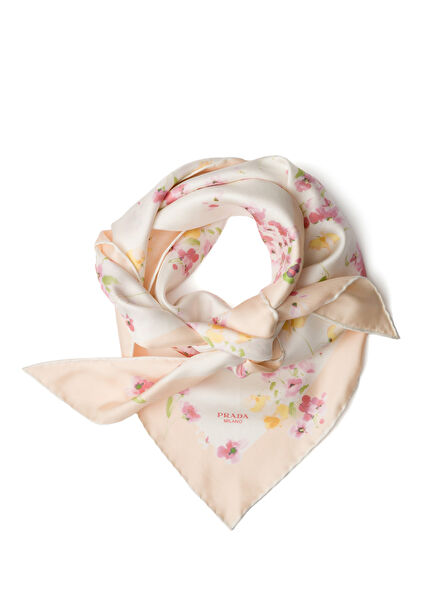 Pembe Desenli İpek Twill Kadın Fular