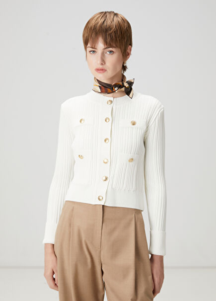 Off-White Ribbed Knit Jacket
