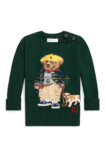 Yeşil Ayıcık Jakarlı Kız Çocuk Kazak