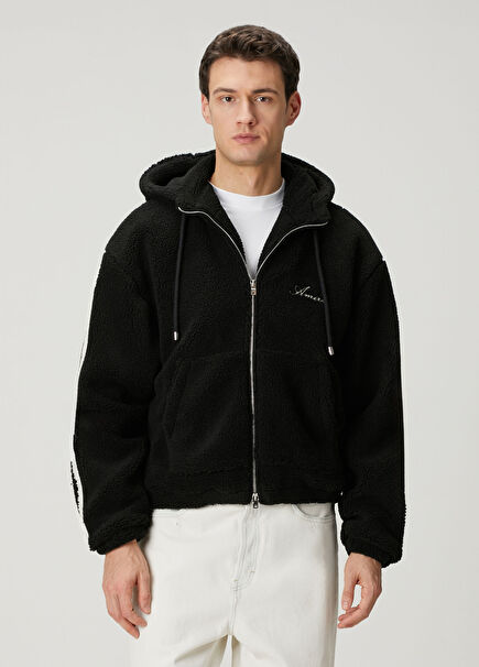 Bones Siyah Kapüşonlu Fleece Mont