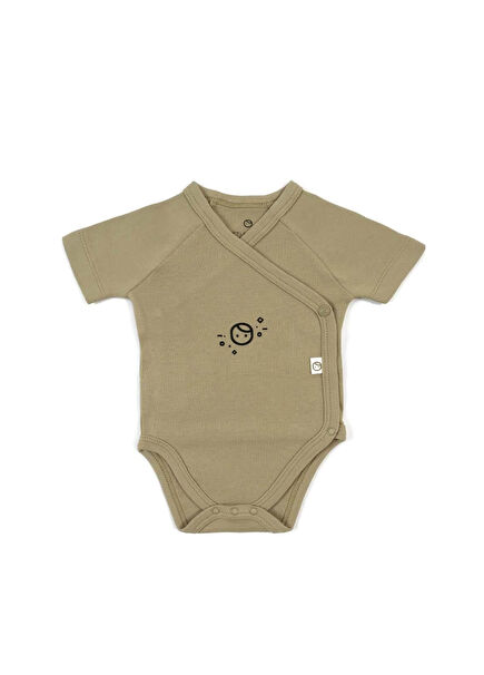 Haki Organik Pamuk Kruvaze Kısa Kollu Unisex Bebek Zıbın 