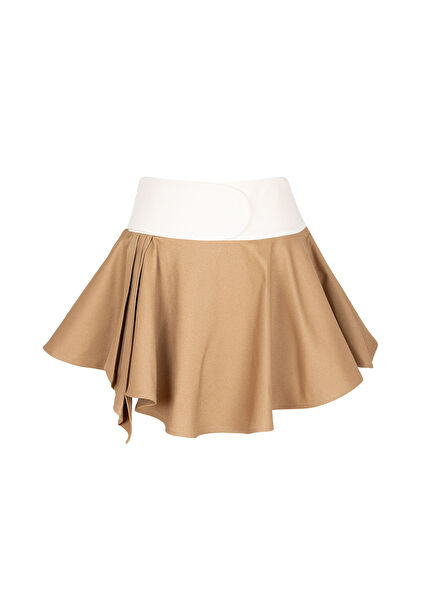 Beige Cotton Asymmetrical Women's Mini Skirt