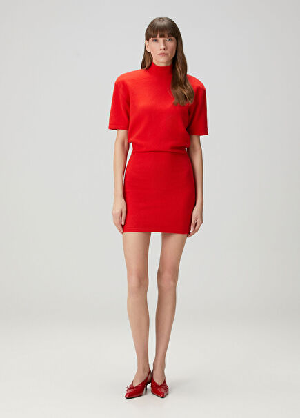 The Castagna Kırmızı Mini Yün Triko Elbise