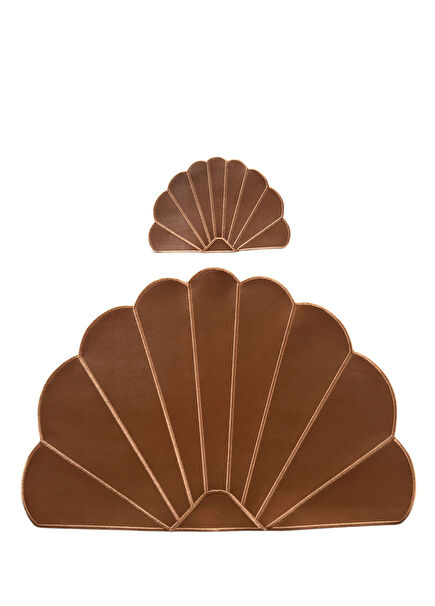 Aura Tan Leather Placemat and Cocktail Napkin Set