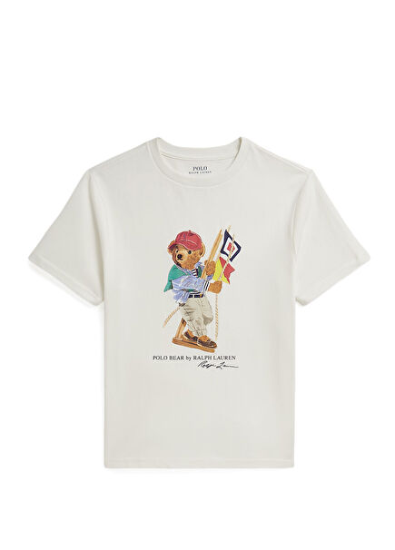 White Logo Printed Boys' T-shirt