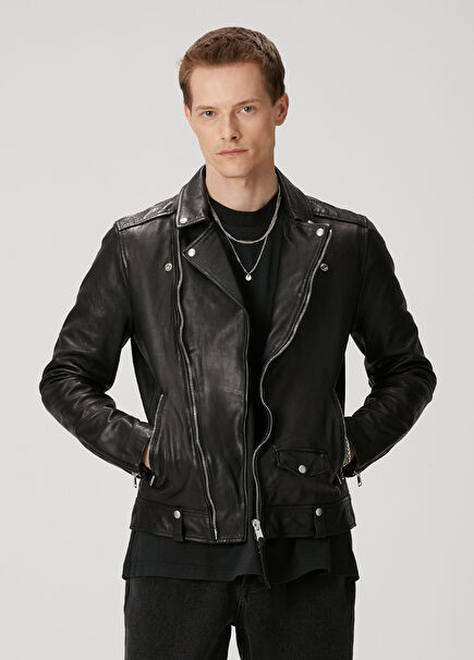 Milo Black Leather Biker Coat