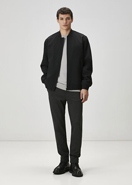 Slim Fit Anthracite Melange Knitted Trousers