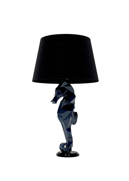 Deniz Atı Figürlü Lacivert Ahşap Abajur