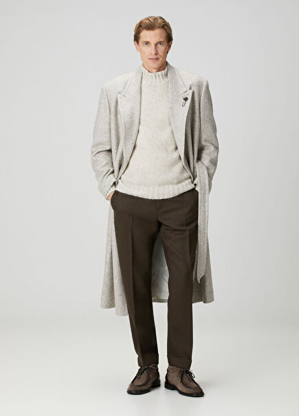Beige Double-Breasted Wool Coat