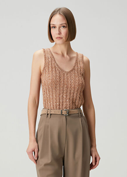 Brick Sequined Linen Tank Top