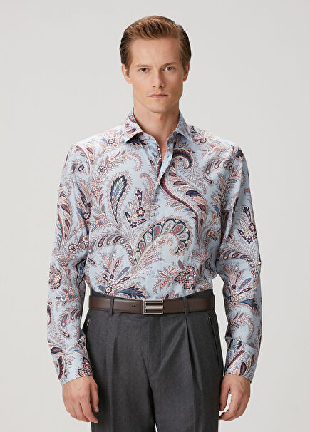 Açık Mavi Etnik Desenli Gömlek