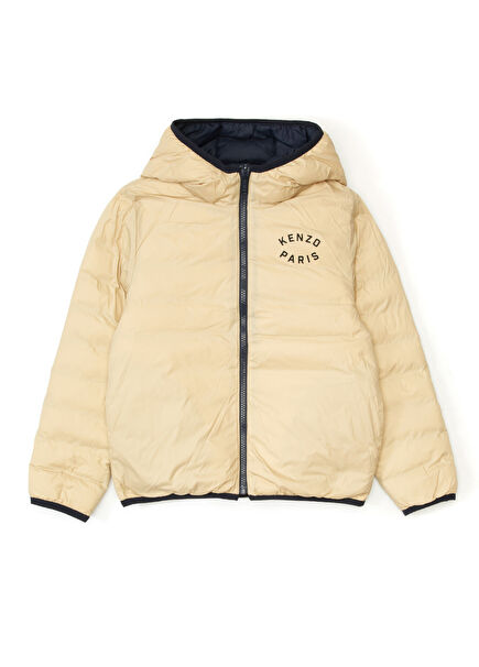 Lacivert Krem Kapüşonlu Çift Taraflı Çocuk Mont