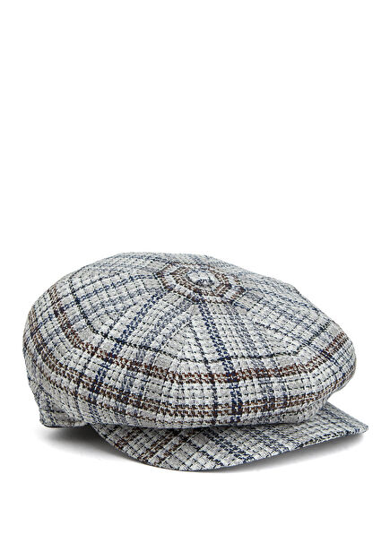 Gray Plaid Patterned Men's Wool Hat