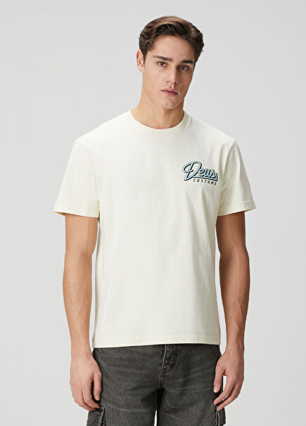 Kırık Beyaz Logo Baskılı T-shirt