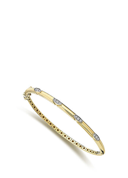 Insula Round Bangle Beyaz Pırlanta Taşlı 14 Ayar Altın Kadın Bileklik
