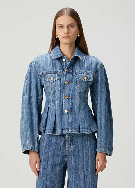 Mavi Pileli Denim Ceket