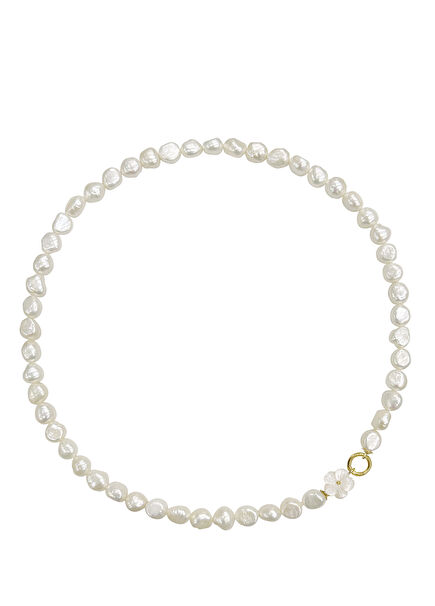 Cleito 925 Sterling Silver 24K Gold Plated Women's White Pearl Necklace