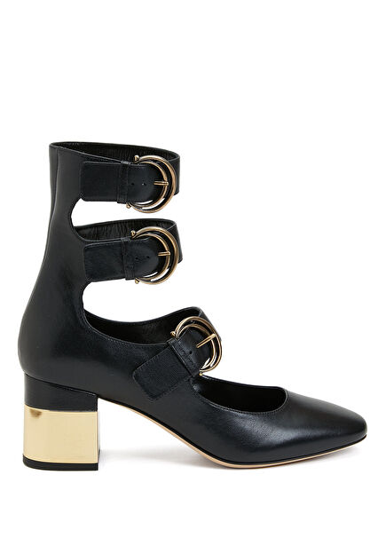 Siyah Deri Topuklu Ayakkabı