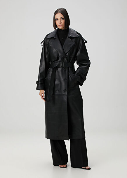 Black Long Leather Overcoat