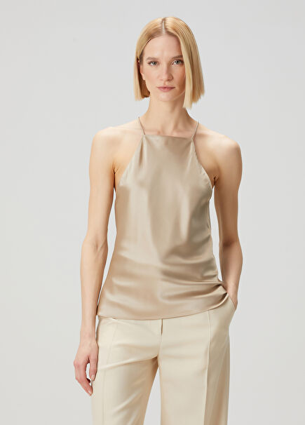Joya Beige Evening Satin Blouse
