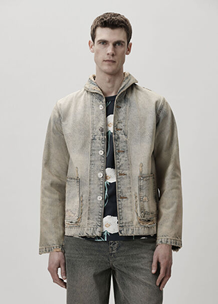 Light Blue Hoodie Distressed Denim Jacket