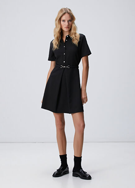 Siyah Diz Boy Elbise