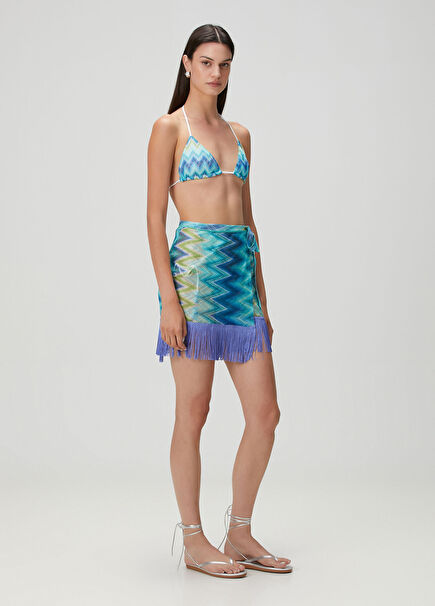 Mavi Zikzak Desenli Mini Etek