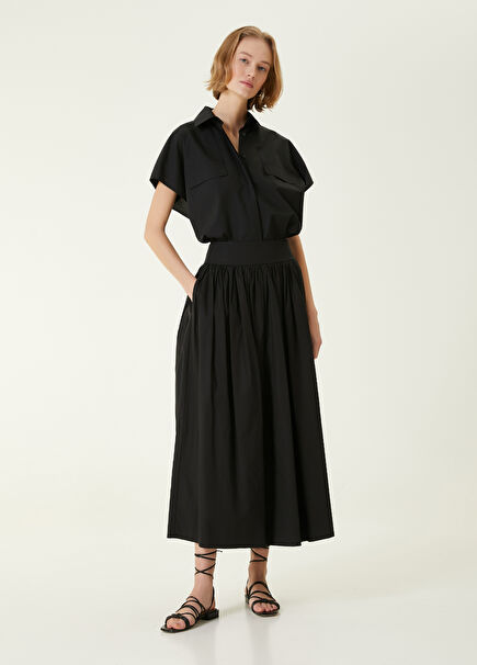 Black Midi Poplin Skirt