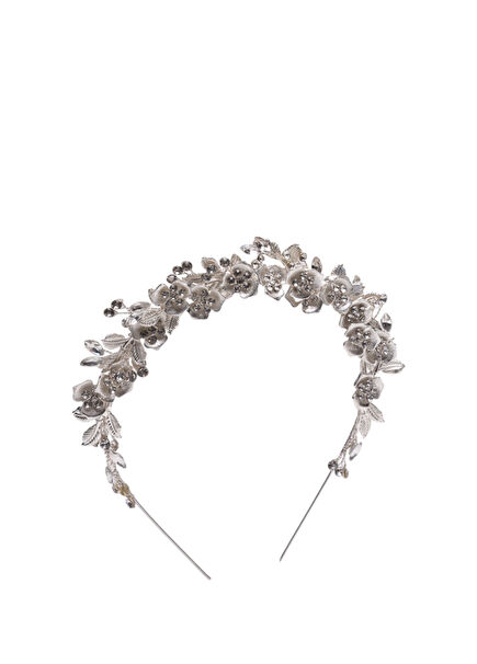 Terra Çiçekli ve Taşlı Gelin Tacı