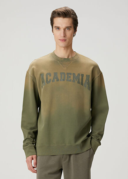 Kahverengi Haki Logo Baskılı Degradeli Sweatshirt