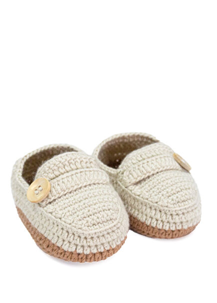 Bej & Kahverengi Yandan Düğmeli Unisex Bebek Patik