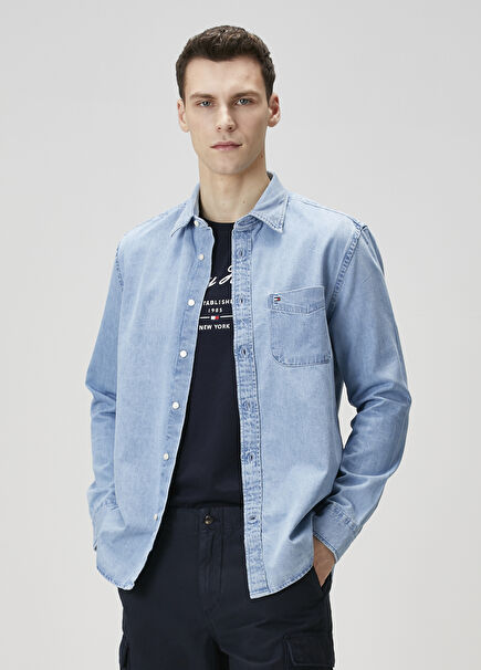 Regular Fit Navy Blue Denim Shirt