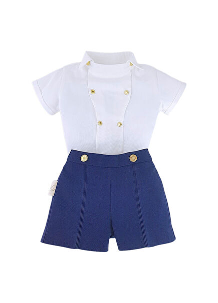 Neo-classic Couture Navy Blue Shorts White Short Sleeve Shirt Baby Boy Set of 2