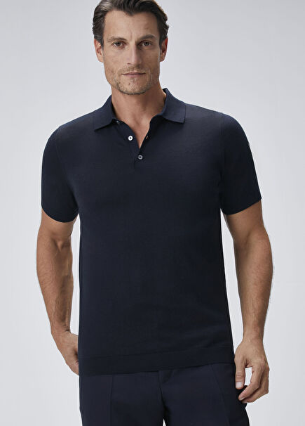 Lacivert Polo Yaka Kısa Kollu Triko