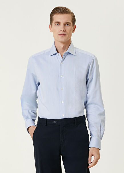 Light Blue Herringbone Patterned Shirt