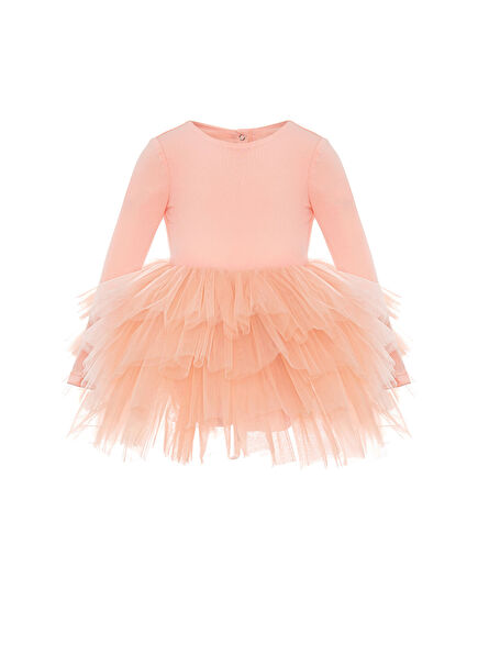 Somon Rengi Kız Çocuk Tütülü Elbise