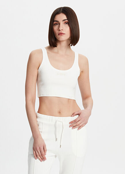 Beyaz Kadın Crop Bluz